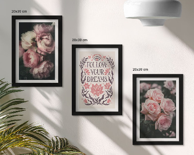 Set 3 tablouri Trandafiri vintage cu inscripția despre vise
