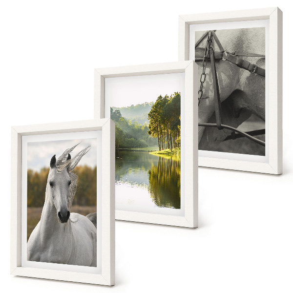 Set 3 tablouri Cai albi lângă peisajul natural al râului