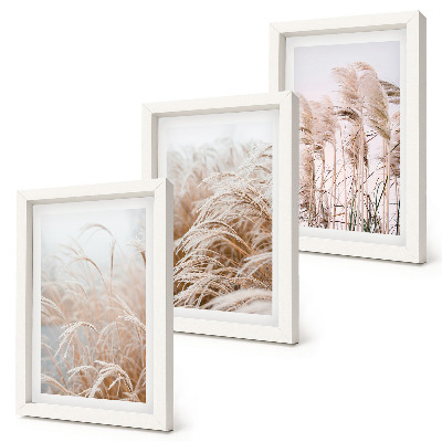 Set 3 tablouri Câmpuri de iarbă în nuanțe delicate de maro și bej