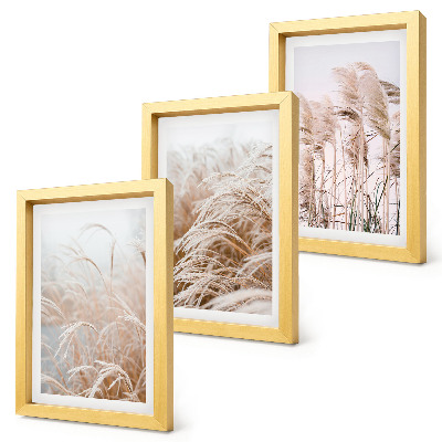 Set 3 tablouri Câmpuri de iarbă în nuanțe delicate de maro și bej