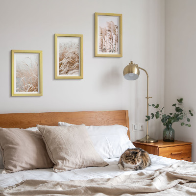 Set 3 tablouri Câmpuri de iarbă în nuanțe delicate de maro și bej