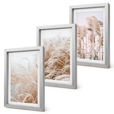 Set 3 tablouri Câmpuri de iarbă în nuanțe delicate de maro și bej