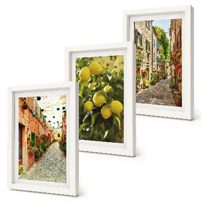 Galerie de perete cu străzi fermecătoare decorate cu flori și lămâi