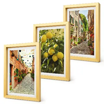 Galerie de perete cu străzi fermecătoare decorate cu flori și lămâi