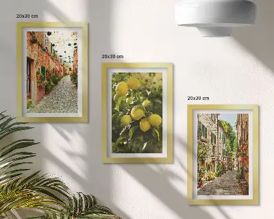 Galerie de perete cu străzi fermecătoare decorate cu flori și lămâi