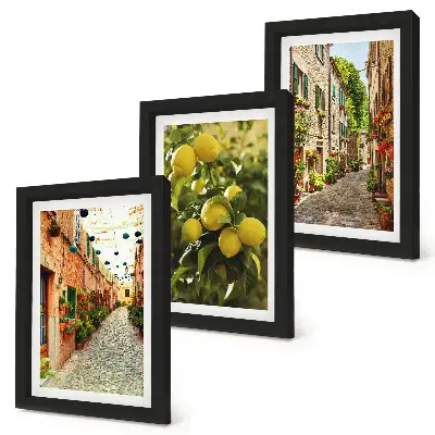 Galerie de perete cu străzi fermecătoare decorate cu flori și lămâi