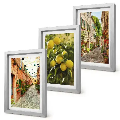 Galerie de perete cu străzi fermecătoare decorate cu flori și lămâi