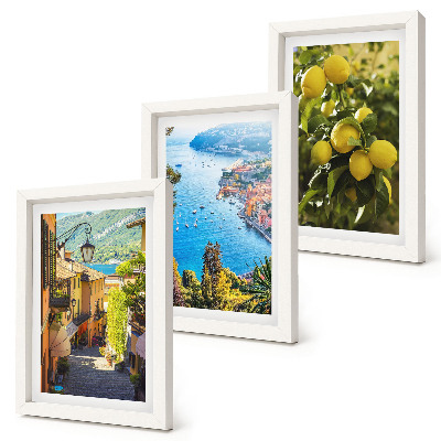 Set 3 tablouri Străzi pitorești de pe malul mării cu vedere la mare și lămâi