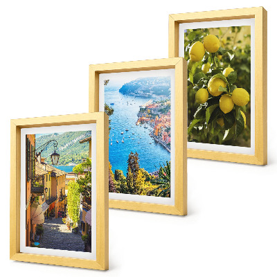 Set 3 tablouri Străzi pitorești de pe malul mării cu vedere la mare și lămâi