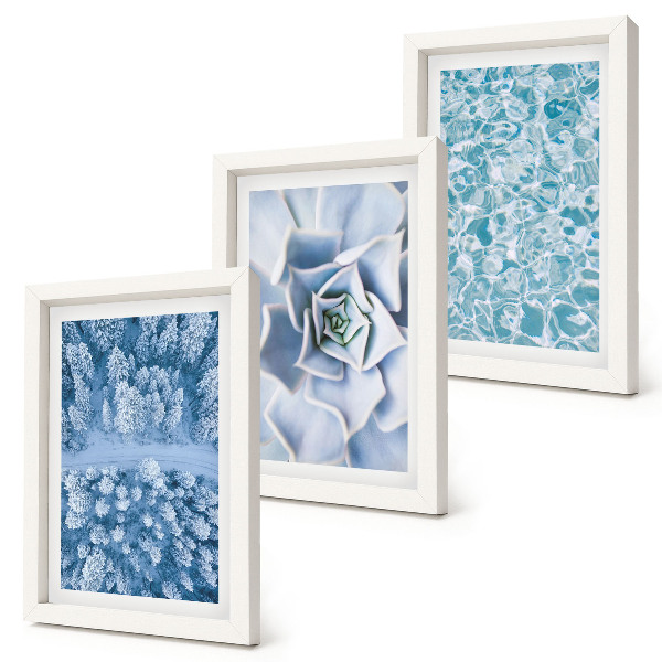 Set 3 tablouri Pădure de iarnă floare albastră suprafață de apă albastră