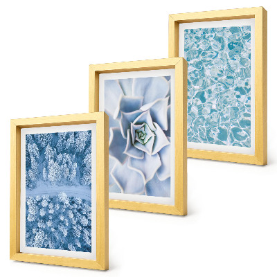 Set 3 tablouri Pădure de iarnă floare albastră suprafață de apă albastră