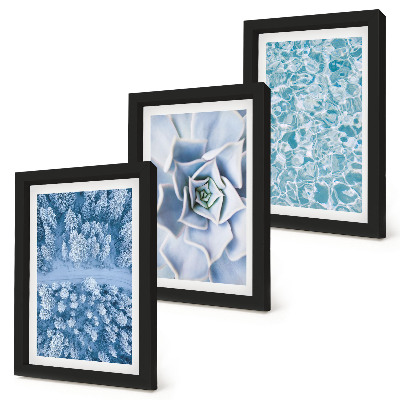 Set 3 tablouri Pădure de iarnă floare albastră suprafață de apă albastră