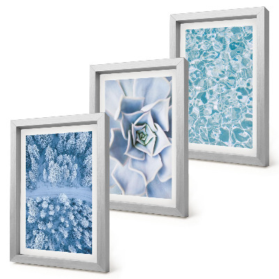 Set 3 tablouri Pădure de iarnă floare albastră suprafață de apă albastră