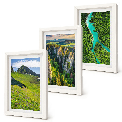 Set 3 tablouri Peisaje montane verzi cu râu și stânci
