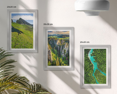 Set 3 tablouri Peisaje montane verzi cu râu și stânci