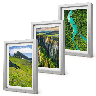 Set 3 tablouri Peisaje montane verzi cu râu și stânci