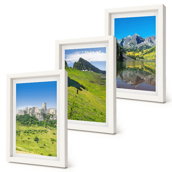 Set 3 tablouri Dealuri verzi cu un castel și peisaje montane