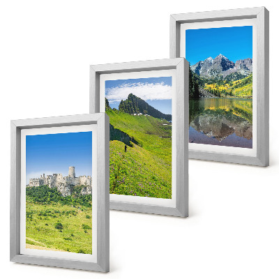 Set 3 tablouri Dealuri verzi cu un castel și peisaje montane