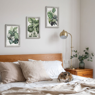 Set 3 tablouri Acuarele cu frunze verzi de plante tropicale