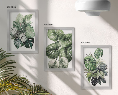 Set 3 tablouri Acuarele cu frunze verzi de plante tropicale