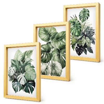 Set 3 tablouri Acuarele cu frunze verzi de plante tropicale