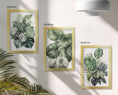 Set 3 tablouri Acuarele cu frunze verzi de plante tropicale