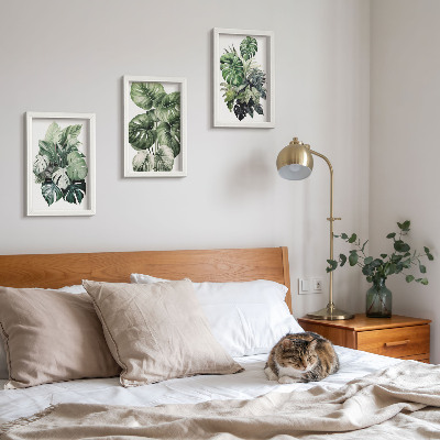 Set 3 tablouri Acuarele cu frunze verzi de plante tropicale