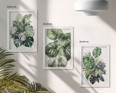 Set 3 tablouri Acuarele cu frunze verzi de plante tropicale