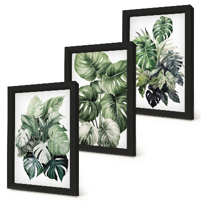 Set 3 tablouri Acuarele cu frunze verzi de plante tropicale