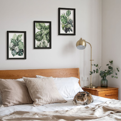 Set 3 tablouri Acuarele cu frunze verzi de plante tropicale