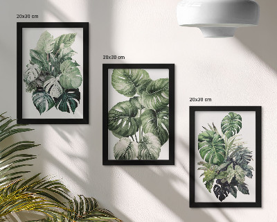 Set 3 tablouri Acuarele cu frunze verzi de plante tropicale