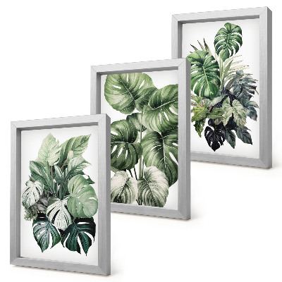 Set 3 tablouri Acuarele cu frunze verzi de plante tropicale