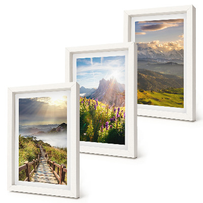Set 3 tablouri Peisaje montane cu flori, cer și potecă