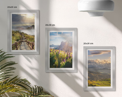 Set 3 tablouri Peisaje montane cu flori, cer și potecă