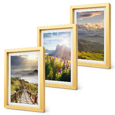 Set 3 tablouri Peisaje montane cu flori, cer și potecă