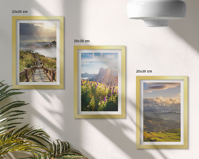 Set 3 tablouri Peisaje montane cu flori, cer și potecă