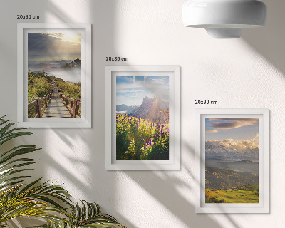 Set 3 tablouri Peisaje montane cu flori, cer și potecă