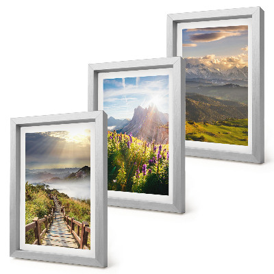 Set 3 tablouri Peisaje montane cu flori, cer și potecă