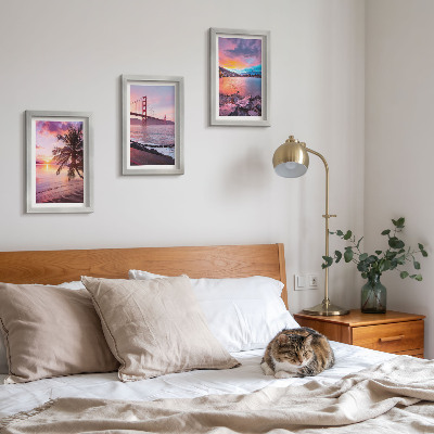 Set 3 tablouri Apusuri de soare peste pod și peisaj acvatic