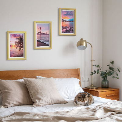 Set 3 tablouri Apusuri de soare peste pod și peisaj acvatic