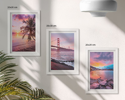 Set 3 tablouri Apusuri de soare peste pod și peisaj acvatic