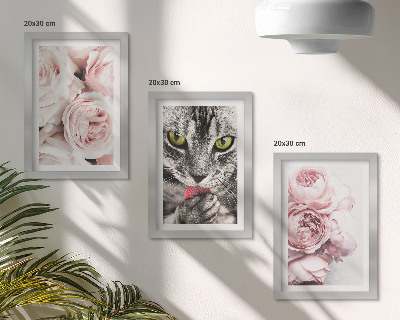 Galerie de perete O pisică printre flori roz de trandafiri și bujori