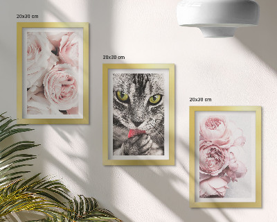 Galerie de perete O pisică printre flori roz de trandafiri și bujori