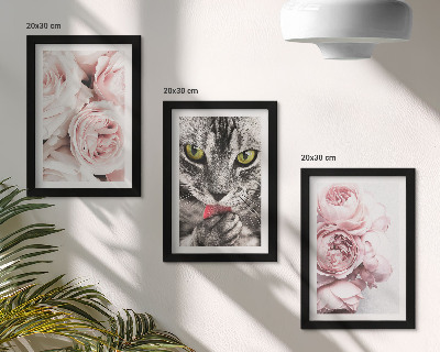 Galerie de perete O pisică printre flori roz de trandafiri și bujori
