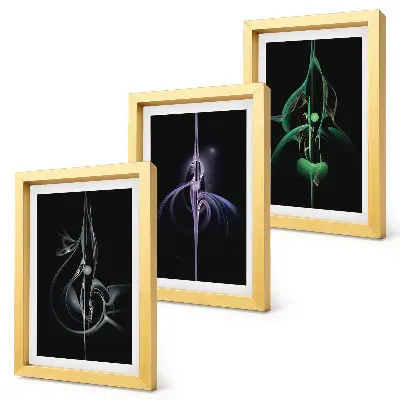 Set 3 tablouri cu modele abstracte în nuanțe de negru și culoare