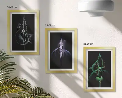 Set 3 tablouri cu modele abstracte în nuanțe de negru și culoare