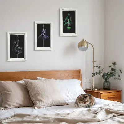 Set 3 tablouri cu modele abstracte în nuanțe de negru și culoare