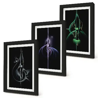 Set 3 tablouri cu modele abstracte în nuanțe de negru și culoare
