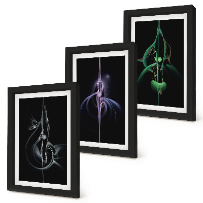 Set 3 tablouri Modele abstracte în nuanțe de negru și culoare