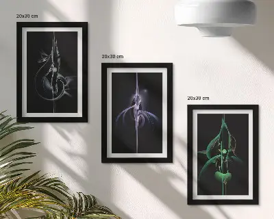 Set 3 tablouri cu modele abstracte în nuanțe de negru și culoare